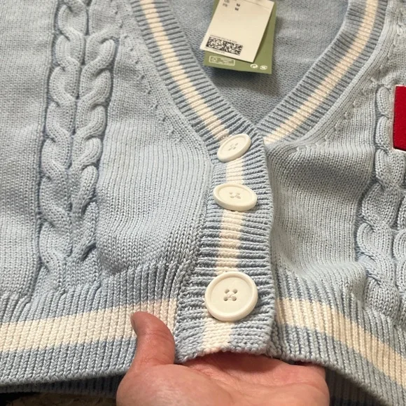 H&M size Large Light Blue Cardigan with Red NY Patch with tag - Picture 6 of 12